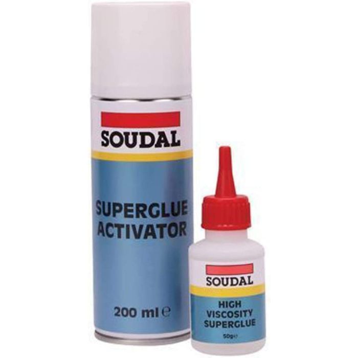 Soudal Superglue 50g + Activator Bonding Mitre Kit White 200ml