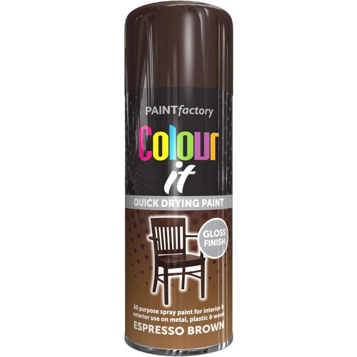 Paint Factory Colour It Quick Drying Paint Gloss Finish Espresso Brown 400ML