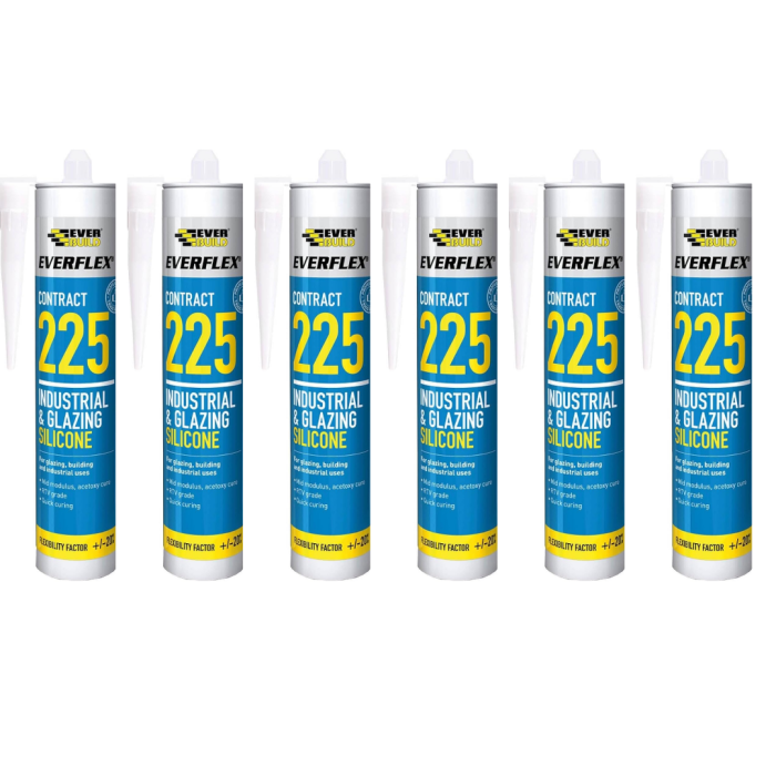 Everbuild 225 Contract Industrial Glazing Silicone Sealant 295ML - Pack of 6