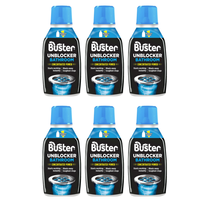 Buster Bathroom Plughole Unblocker Fast Powerful Clear 300ml - Pack of 6