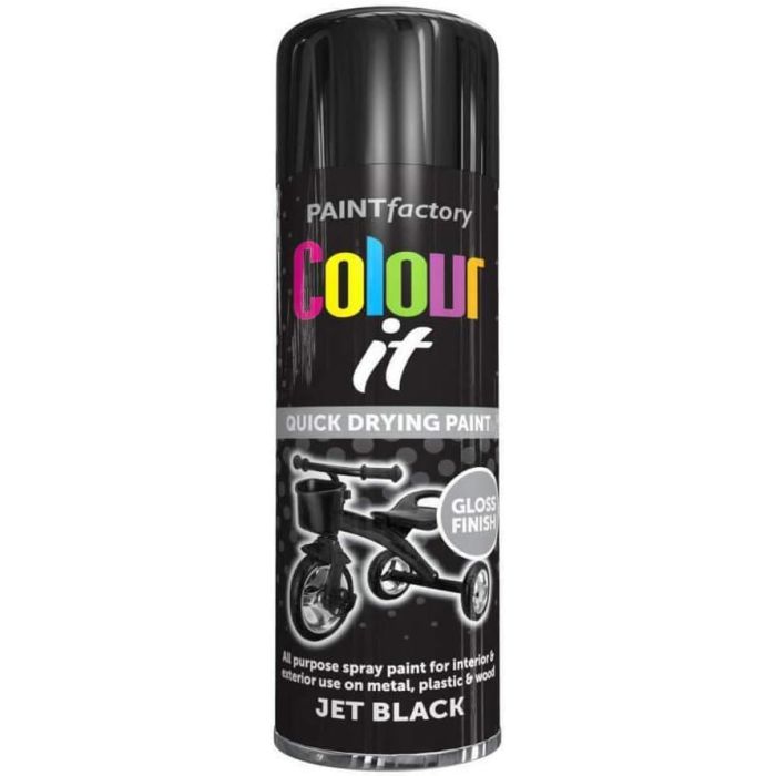 Paint Factory Colour It Quick Drying Paint Jet Black Gloss Finish 250ML