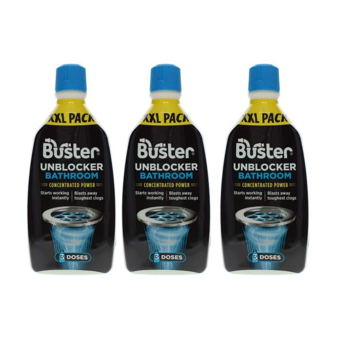 Buster Bathroom Drain Unblocker Clears Blockages Fast 900ml - Pack of 3