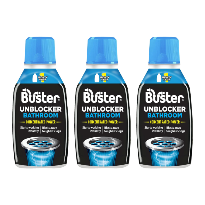 Buster Bathroom Plughole Unblocker Fast Powerful Clear 300ml - Pack of 3