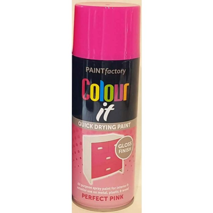Paint Factory Colour It Quick Drying Spray Perfect Pink Gloss Finish 400ml
